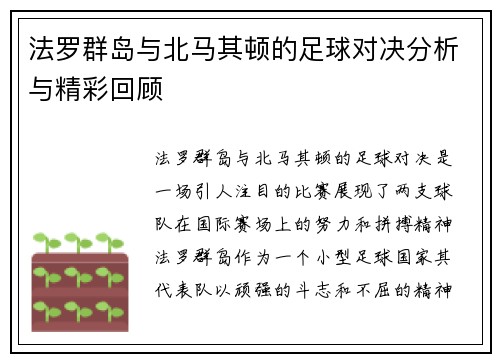 法罗群岛与北马其顿的足球对决分析与精彩回顾