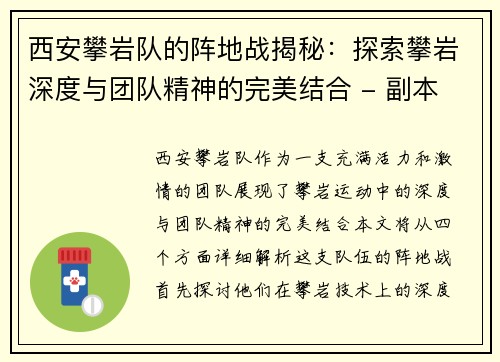 西安攀岩队的阵地战揭秘：探索攀岩深度与团队精神的完美结合 - 副本
